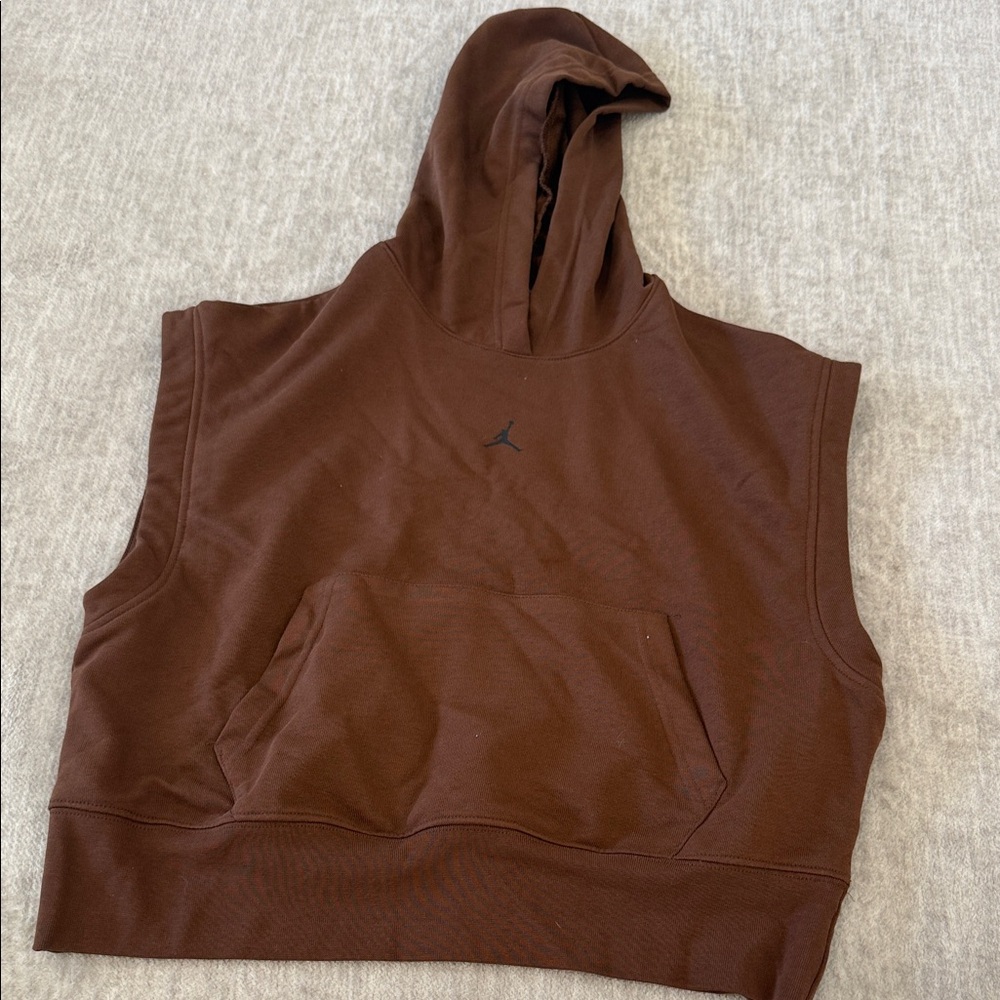 Jordan Cropped Sleeveless Hoodie in Chocolate Brown with Black Jumpman